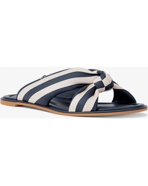 Michael Kors Elena Striped Linen Blend Slide Sandal - Blue