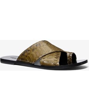 Michael Kors Michael Kors Mackenzie Snake Embossed Leather Sandal - Brown