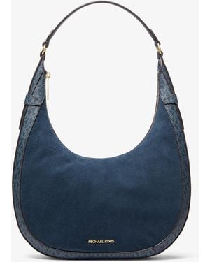 Michael Kors Outlet Mk Borsa A Spalla Preston Grande - Blu