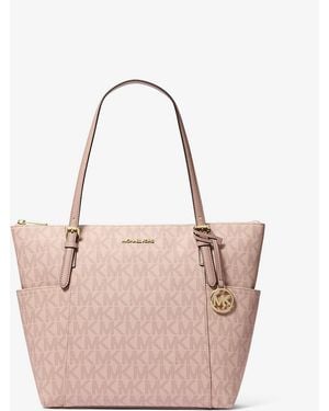 Michael Kors Outlet Mk Charlotte Medium Signature Logo Top-Zip Tote Bag - Pink