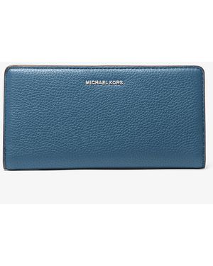 Michael Kors Mk Bryant Large Pebbled Leather Snap-Front Wallet - Blue