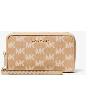 Michael Kors Jet Set Travel Large Logo Jacquard Denim Smartphone Wallet - Natural