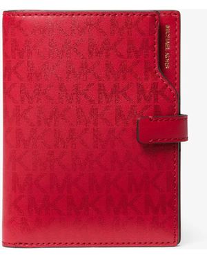 MICHAEL Michael Kors Mk Jet Set Metallic Signature Logo Passport Wallet - Red