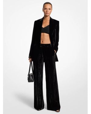 MICHAEL Michael Kors Michael Kors Crushed Velvet Wide Leg Pants - Black