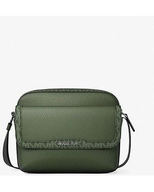Michael Kors Cooper Medium Pebbled Leather And Signature Logo Camera Crossbody Bag - Green