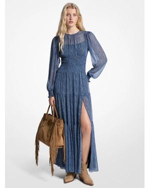 MICHAEL Michael Kors Mk Metallic Paisley Print Georgette Smocked Maxi Dress - Blue