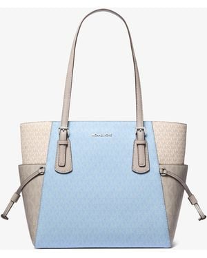 Michael Kors Outlet Mk Voyager Large Color-Block Signature Logo Tote Bag - Blue