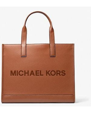 Michael Kors Cooper Logo Embossed Pebbled Leather Tote Bag - Brown