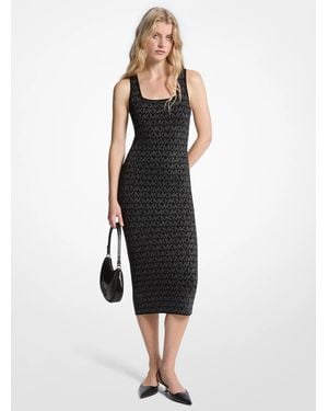 Michael Kors Metallic Logo Jacquard Midi Dress - Black