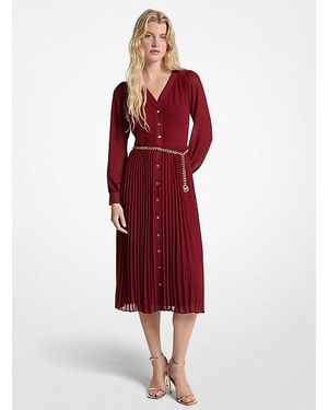 Michael Kors Georgette Belted Pleated Shirtdress - Red