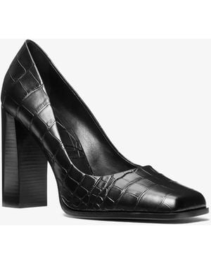 Michael Kors Jeanne Crocodile Embossed Leather Pump - Black