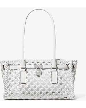 Michael Kors Mk Hamilton Moderne Small Hand-Woven Satchel - White