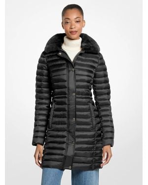 MICHAEL Michael Kors Mk Packable Faux Fur Trim Quilted Nylon Puffer Coat - Black