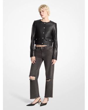 MICHAEL Michael Kors Studded Cropped Leather Jacket - Black