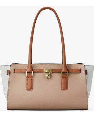 Michael Kors Hamilton Moderne Small Color-Blocked Leather Satchel - Natural