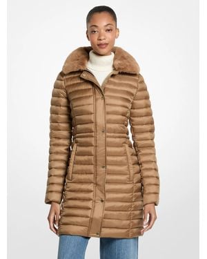 MICHAEL Michael Kors Mk Packable Faux Fur Trim Quilted Nylon Puffer Coat - Natural