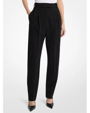 Michael Kors Dru Pleated Stretch Tissue Wool Crepe Pants - Black