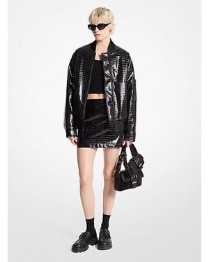 Michael Kors Crocodile Embossed Bomber Jacket - Black