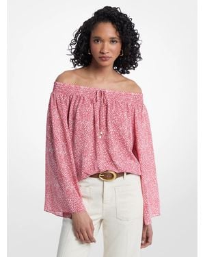 Michael Kors Abstract Print Off-The-Shoulder Georgette Top - Pink