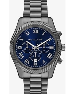 Michael Kors Oversized Lexington Gunmetal-Tone Watch - Blue