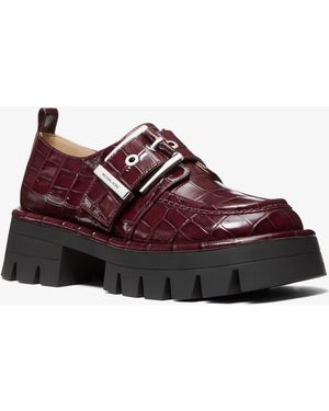 MICHAEL Michael Kors Mk Colby Crocodile Embossed Leather Loafer - Red