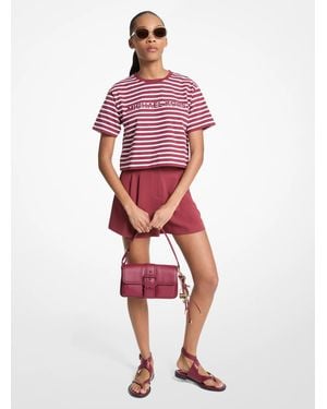 MICHAEL Michael Kors Mk Striped Logo Cotton Cropped T-Shirt - Red