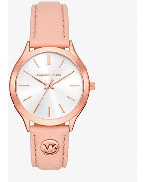 Michael Kors Slim Runway Rose-Tone And Leather Watch - White
