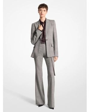 Michael Kors Mk Georgina Glen Plaid Stretch Wool Flannel Blazer - White