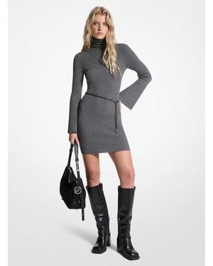 MICHAEL Michael Kors Wool Blend Belted Mini Dress - White