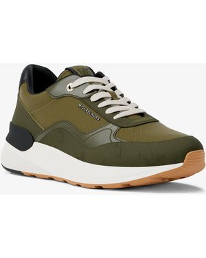 Michael Kors Mk Trevor Leather And Corded Twill Trainer - Green