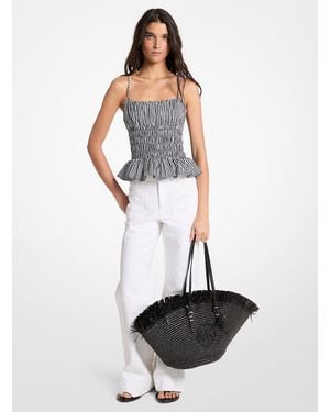 MICHAEL Michael Kors Mk Gingham Cotton Smocked Top - White