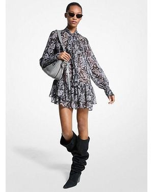 MICHAEL Michael Kors Metallic Paisley Georgette Tie-Neck Dress - Gray