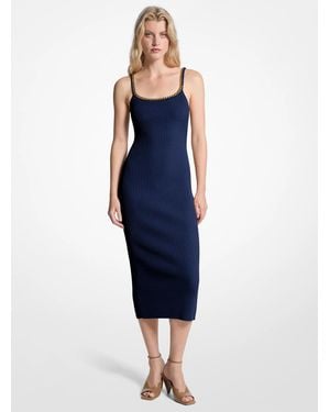 MICHAEL Michael Kors Chain Ribbed Stretch Knit Midi Dress - Blue