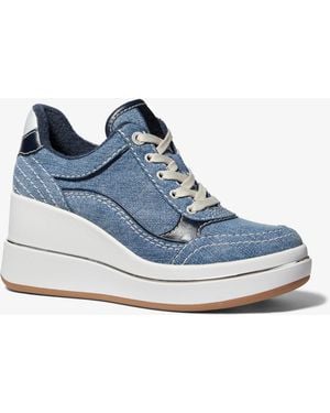 MICHAEL Michael Kors Mk Emmy Denim Wedge Trainer - Blue