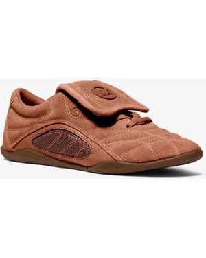 Michael Kors Mk Kyler Suede And Mesh Sneaker - Brown