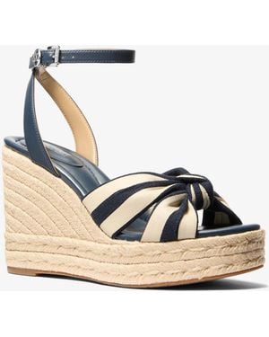 Michael Kors Elena Striped Linen Blend Wedge Sandal - Blue