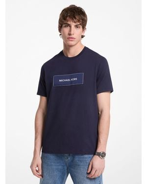 Michael Kors Outlet Mk Logo Cotton T-Shirt - Blue