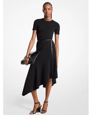 Michael Kors Mk Stretch Wool Barathea Asymmetric Skirt - Black