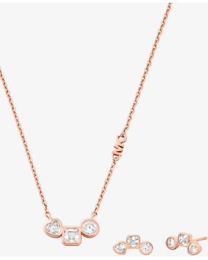 Michael Kors Mk Precious Metal-Plated Cubic Zirconia Necklace And Stud Earrings Set - White