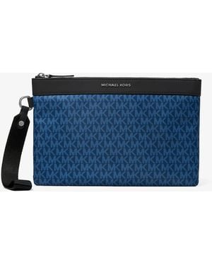 Michael Kors Mk Brooklyn Printed Signature Logo Travel Pouch - Blue