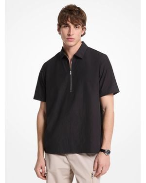 Michael Kors Mk Crinkled Cotton Blend Half-Zip Shirt - Black