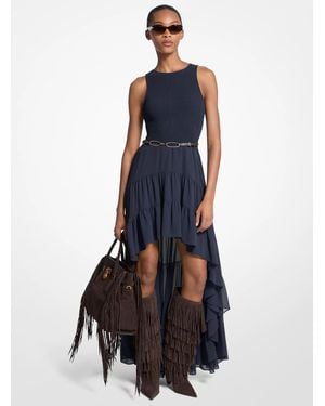 Michael Kors Georgette Smocked High-Low Dress - Blue