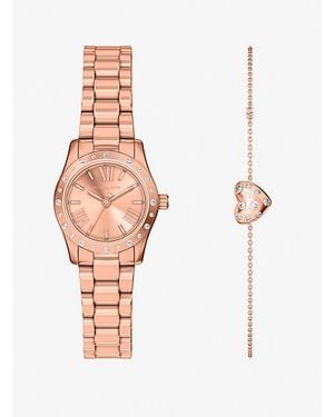 Michael Kors Petite Lexington Pavé-Tone Watch And Heart Bracelet Gift Set - White