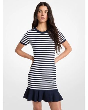 MICHAEL Michael Kors Mk Striped Stretch Viscose Flared Dress - Blue