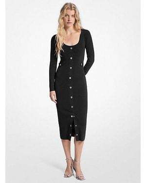 Michael Kors Ribbed Stretch Viscose Midi Dress - Black