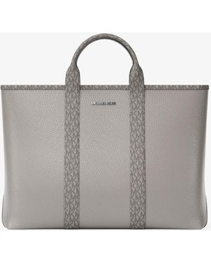 Michael Kors Cooper Medium Pebbled Leather And Signature Logo Tote Bag - Gray