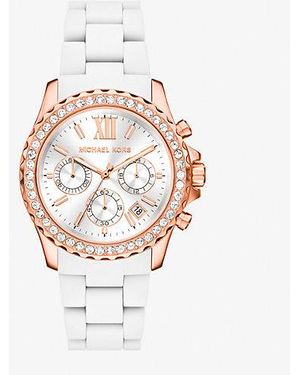 Michael Kors Oversized Everest Pavé Rose-Tone And Silicone Watch - White