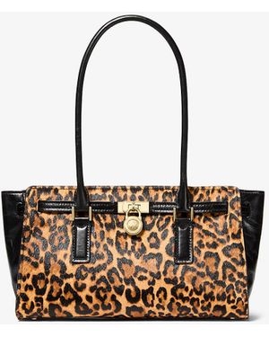 Michael Kors Mk Hamilton Moderne Small Leopard Print Calf Hair Satchel - Yellow