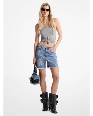MICHAEL Michael Kors Mkpantalones Cortos Tipo Boyfriend De Denim Desteñido A Mano Con Salpicaduras - Azul