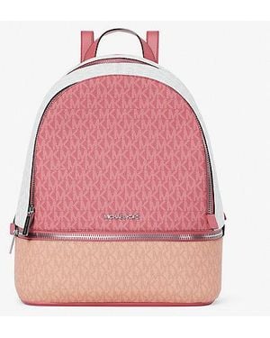 Michael Kors Rhea Medium Color-Block Signature Logo Backpack - Pink